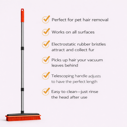 Pet Hair Remover Rubber Broom for Carpet, Rugs, & Furniture