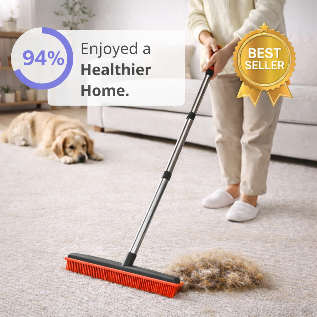 Pet Hair Remover Rubber Broom for Carpet, Rugs, & Furniture