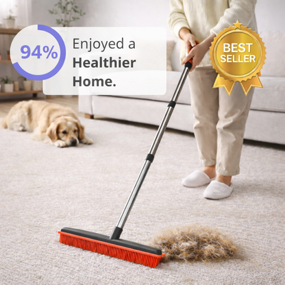 Pet Hair Remover Rubber Broom for Carpet, Rugs, & Furniture