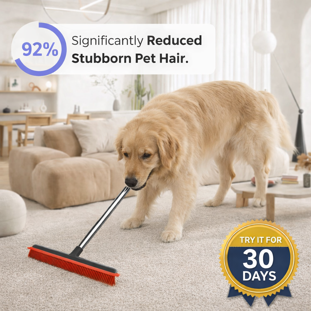 Pet Hair Remover Rubber Broom for Carpet, Rugs, & Furniture