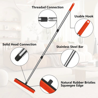 Pet Hair Remover Rubber Broom for Carpet, Rugs, & Furniture