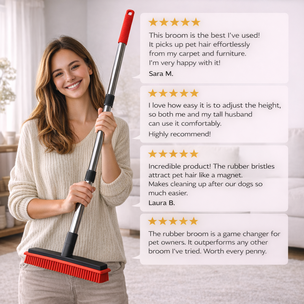 Pet Hair Remover Rubber Broom for Carpet, Rugs, & Furniture