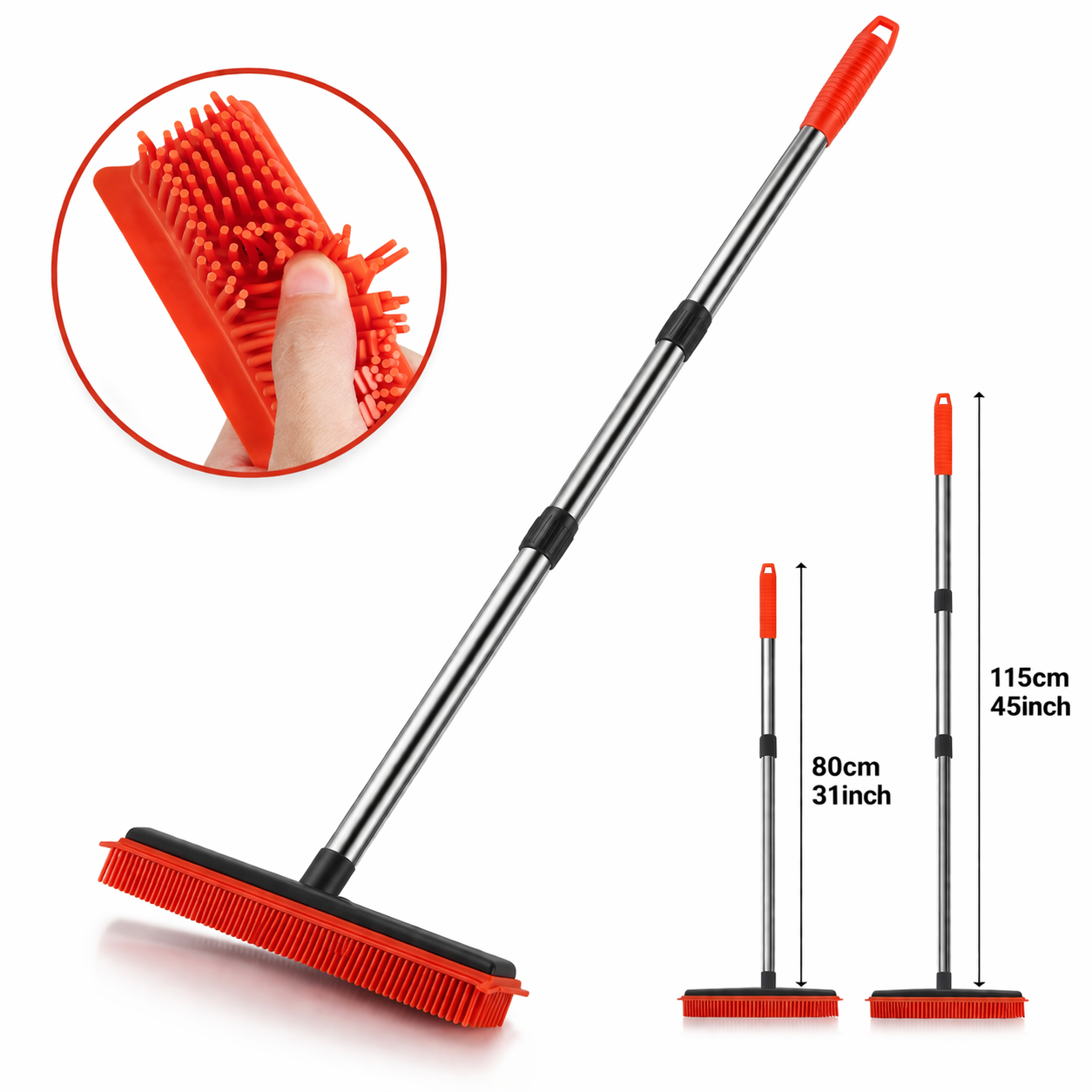 Pet Hair Remover Rubber Broom for Carpet, Rugs, & Furniture
